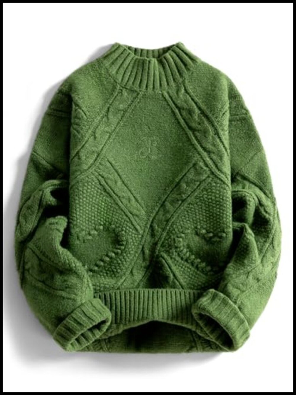 Oversized Cable Knit Chunky Sweater Mock Neck Long Sleeve Pullover